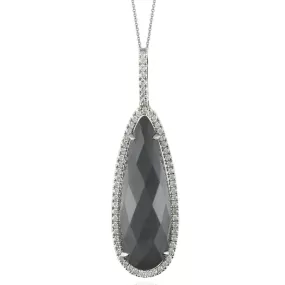 Doves Haute Hematite & Diamond Teardrop Oval Necklace Pendant