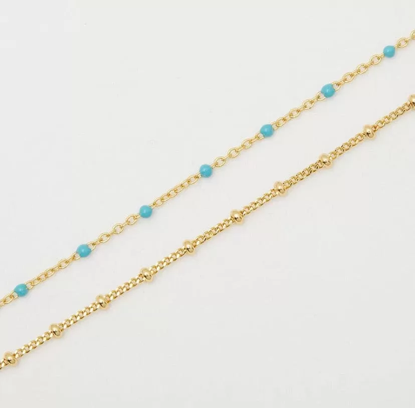 Gorjana Capri Layered Necklace (Green Turquoise Enamel & Gold)