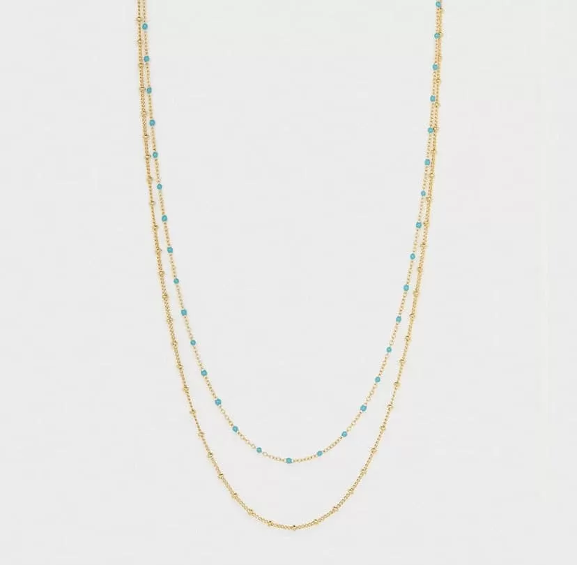 Gorjana Capri Layered Necklace (Green Turquoise Enamel & Gold)