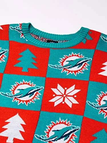 NFL MIAMI DOLPHINS PATCHES Ugly Sweater, X-Large