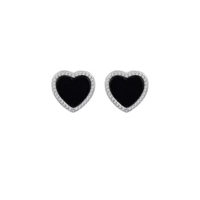 Sterling Silver Heart Onyx Halo Stud Earrings